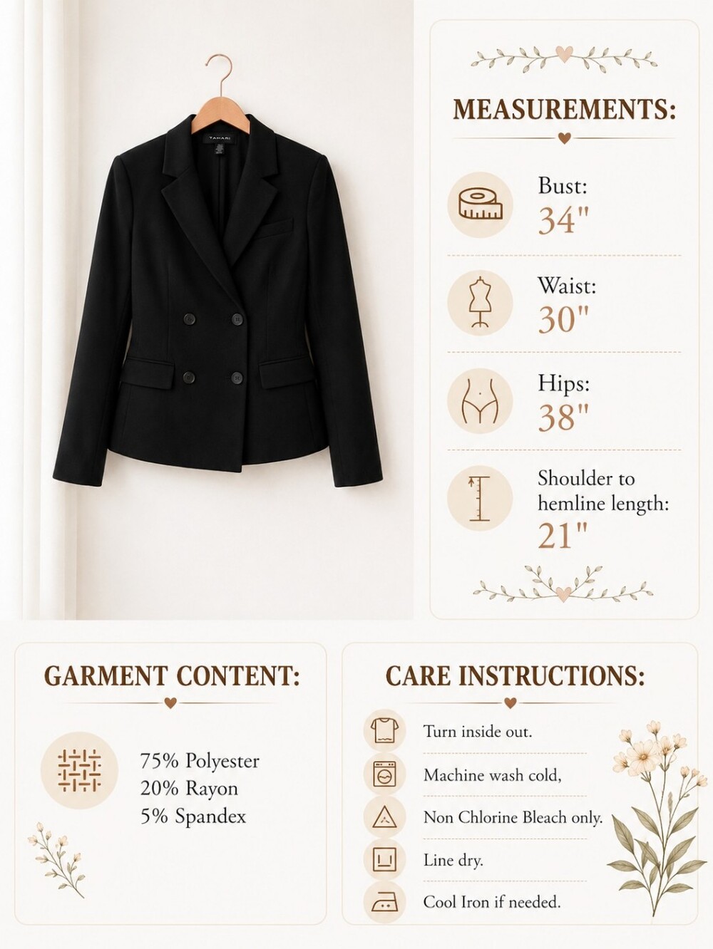 Tahari | Black Tailored Black Blazer | Classic Office Workwear Jacket | Size S - Picture 6 of 7